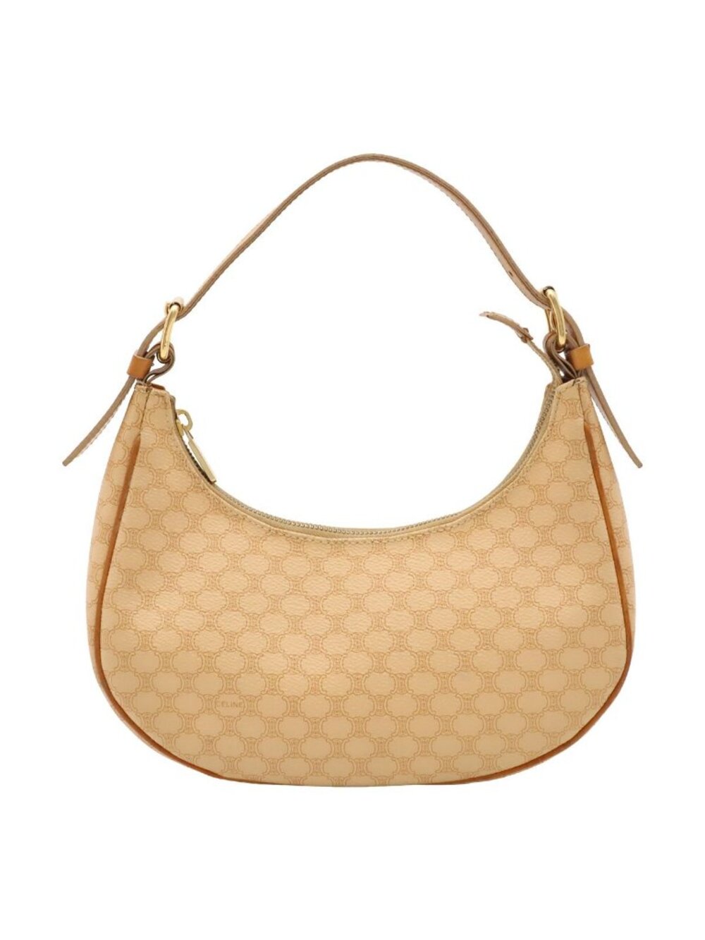 Celine Macadam Mini Bag Half Moon Hobo Leather Beige Brown Gold